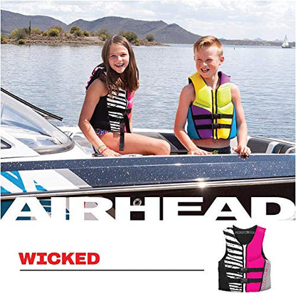 Airhead Wicked Kwik-Dry NeoLite Flex Life Jacket for Kids - USCG Approved Life Vest for Youth, Child & Infant, Watersports Vest for Boating, Tubing & Swimming, Hot Pink - size: Youth