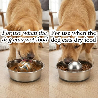 SUS304 Stainless Steel Dog Food Slow Feeder Ball - 2.5in - Slows Fast Eating, Prevents Choking, Bloating & Obesity - Fun Feeding for All Dogs - Durable, Smooth & High Adaptability (Small 2.5Inch) - size: Small 2.5Inch