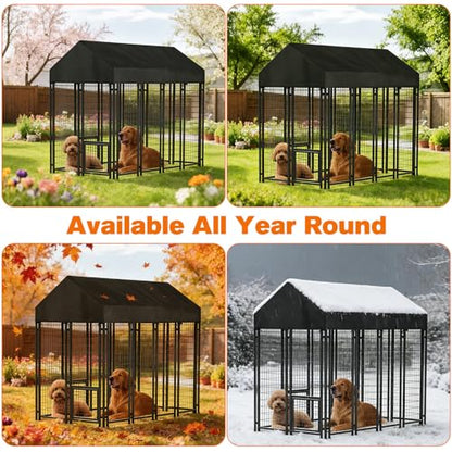 10'W X 10'L Waterproof Dog Kennel Cover Outdoor 600D Oxford Fabric Dog Kennel Roof with Silver UV-Protective Coating for Windproof, Rainproof, Sun-Protective(Covers Only) - size: 120.0"L x 120.0"W x 25.9"H
