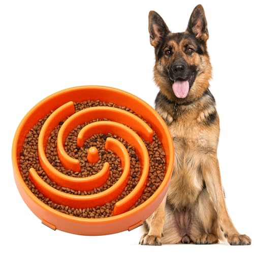 JASGOOD Slow Feeder Dog Bowl - Anti-Gulping, Prevents Bloat & Choking, Healthy Design for Large & Medium Dogs - color: Q-orange