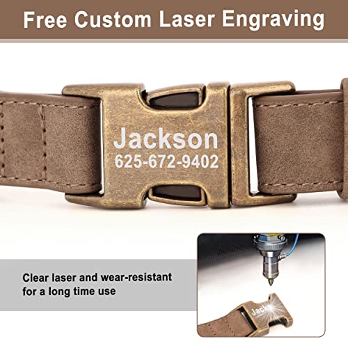 Personalized Dog Collars for Small Dogs, Custom Soft PU Leather Dog Collar with Engraved ID Name and Number, Adjustable & Durable Pet Collars with Quick Release Metal Buckle,S(10-16") - color: Yellow Brown-Engraving, size: Small: Fit 10-16" Neck