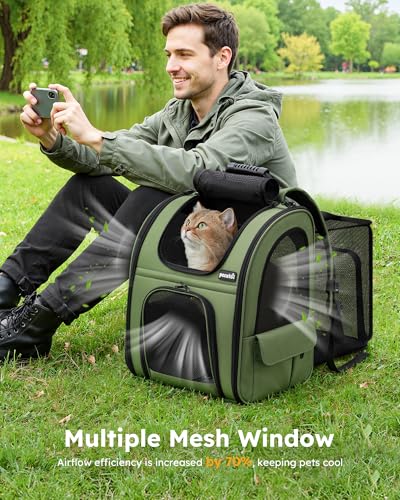pecute Pet Backpack Expandable, Cat Carrier Backpack with Breathable Window - color: Geen, size: 12.6"L x 10.2"W x 16.5"H
