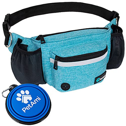 PetAmi Dog Fanny Pack, Treat Pouch for Dog Walking, Training, Built in Poop Bag Dispenser, Water Bottle Holder, Collapsible Bowl, Pet Treat Waist Belt for Hiking, Running, Kibbles (Turquoise) - color: Sea Blue