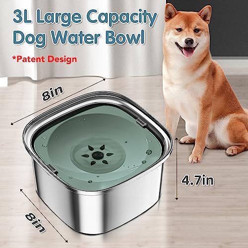 UPSKY 3L Dog Water Bowl 101oz Stainless Steel No Spill Large Capacity Dog Food Water Bowl Slow Water Feeder, Spill Proof Pet Water Dispenser Vehicle Carried Travel Water Bowls - color: H-Green