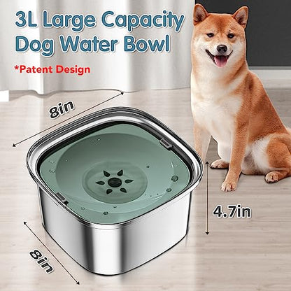 UPSKY 3L Dog Water Bowl 101oz Stainless Steel No Spill Large Capacity Dog Food Water Bowl Slow Water Feeder, Spill Proof Pet Water Dispenser Vehicle Carried Travel Water Bowls - color: H-Green