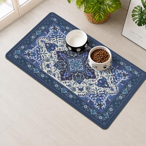 Pet Feeding Mat for Floors Waterproof Dog Mat for Food and Water Absorbent Quick Dry Non Slip mat for Cat Bowls - color: Blue, size: 30"L x 17"W