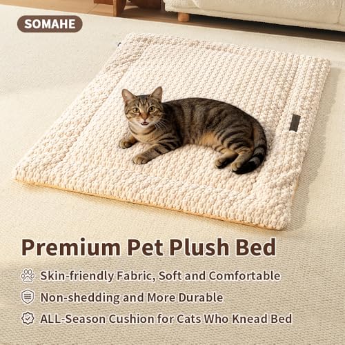 SOMAHE Cat & Dog Bed Mat, Soft Plush Flat Cat Bed with Non-Slip Bottom, 1.2" Thick All-Season Kneading Cushion, Machine Washable Pet Bed for Cats & Small Dogs 20×27Inch, Milk - color: Milk, size: 27"L x 20"W x 1.2"Th