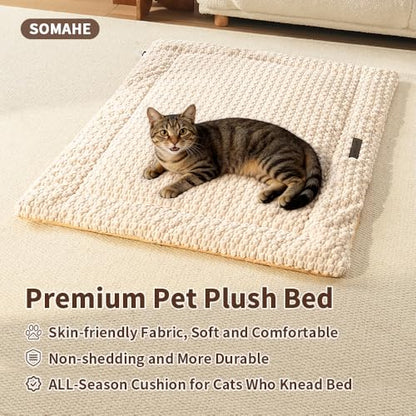 SOMAHE Cat & Dog Bed Mat, Soft Plush Flat Cat Bed with Non-Slip Bottom, 1.2" Thick All-Season Kneading Cushion, Machine Washable Pet Bed for Cats & Small Dogs 20×27Inch, Milk - color: Milk, size: 27"L x 20"W x 1.2"Th