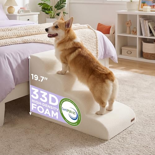 LE SURE Dog Stairs for Small Dogs Pet Steps Ramp for High Bed and Couch with CertiPUR-US Certified Foam with Non-Slip Bottom, Beige, 4 Steps - color: Beige, size: 4-Step (H: 19.7IN)