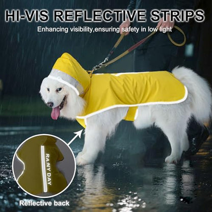 Dog Raincoat Adjustable Pet Waterproof Clothes Lightweight Rain Jacket Poncho Hoodies with Strip Reflective (Yellow, Small) - color: Yellow, size: Small