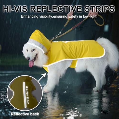 Dog Raincoat Adjustable Pet Waterproof Clothes Lightweight Rain Jacket Poncho Hoodies with Strip Reflective (Yellow, X-Large) - color: Yellow, size: X-Large