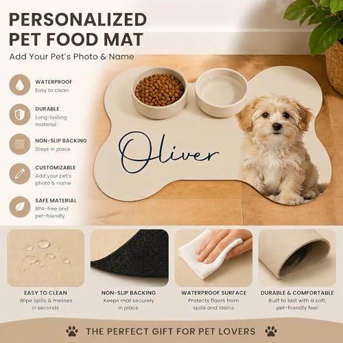 Personalized Dog & Cat Mat for Food & Water Bowls, Custom Pet Food Mat with Photo & Name, Non-Slip Waterproof Diatomite Dog Feeding Mats, Dog Bowl Placemat Gifts for Pet Lover, Pet Owner (Style 2) - color: Style 2