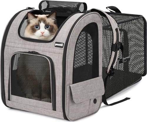 pecute Cat Backpack Expandable, Dog Carrier Backpack Breathable, Large - color: Brown, size: 15.4"L x 11"W x 19"H