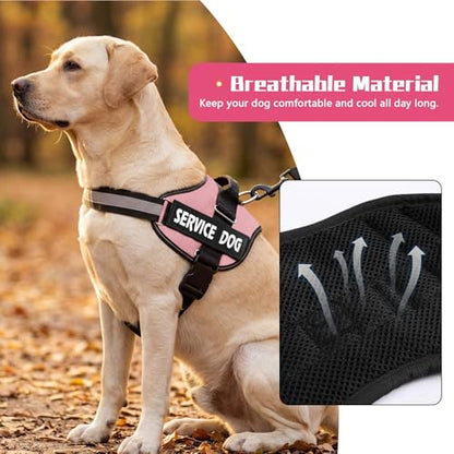 MUMUPET Service Dog Harness, No Pull Reflective Adjustable with Handle, Soft Breathable Padding for Medium Dogs, 2 Removable Velcro Patches (Pink, M) - color: Pink, size: Medium