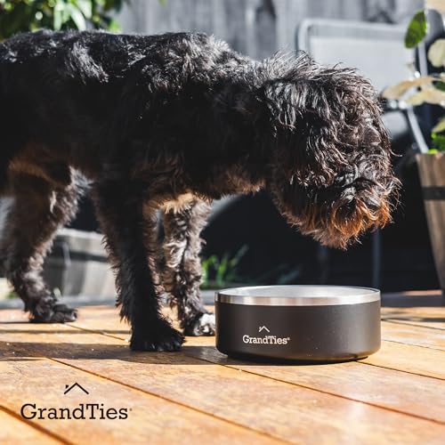 GrandTies Stainless Steel Engraved Pet Bowl | Reusable BPA-Free Insulated Pet Bowls | Large Heavy Duty Non Skid Spill Proof Dog Bowl | Outdoor Dog Water Bowl (24oz, Midnight Black) - color: Midnight Black, size: 24oz