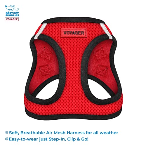 Voyager Step-in Air All Weather Mesh Harness and Reflective Dog 5 ft Leash Combo with Neoprene Handle, for Small, Medium and Large Breed Puppies by Best Pet Supplies - Red, X-Small - color: Leash Harness Set (Red Base), size: XS (Chest: 13 - 14.5")