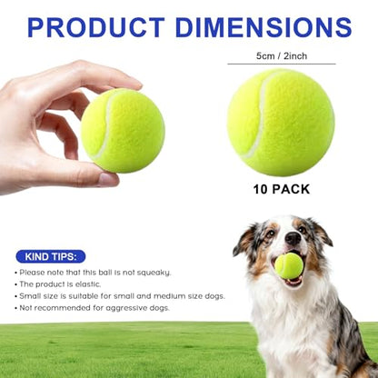 10 Pack of 2 Inch Mini Tennis Balls for Small Dogs, Fetch & Chew Toys, Compatible with 2" Automatic Ball Launchers for Interactive Play (Green 3)