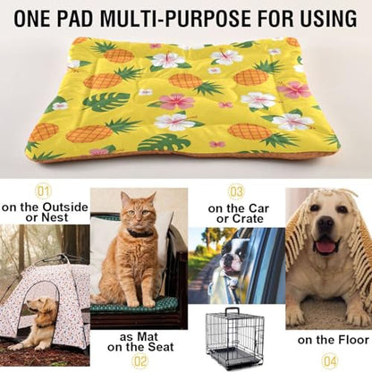 Pineapple Pattern Pet Bed Mat for Dogs and Cats, Soft Washable Crate Pad with Non-Slip Bottom, Cozy Bed Cushion for Small Medium Large Pets, 24x36 Inch - size: Medium