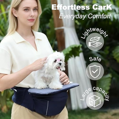 Dog Waist Stool - Multifunctional Pet Carrier Harness, Ideal for Daily Walks, Travel and Vet Visits, Keeps Your Hands Free for Cat and Dog Carrier with Safety Leash (Suitable for Small Dogs and Cats) - color: Blue