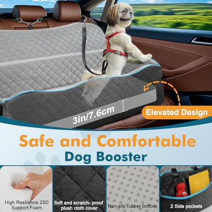 Large Dog Car Seat, Dog Car Bed for Large Dogs Under 120lbs, Pet Booster Seat with Thick Cushion and 2 Safety Leashes, Detachable & Washable Pet Bed for Backseat, Black & Gray - color: Black & Gray, style: For Large Dogs Under 120lbs