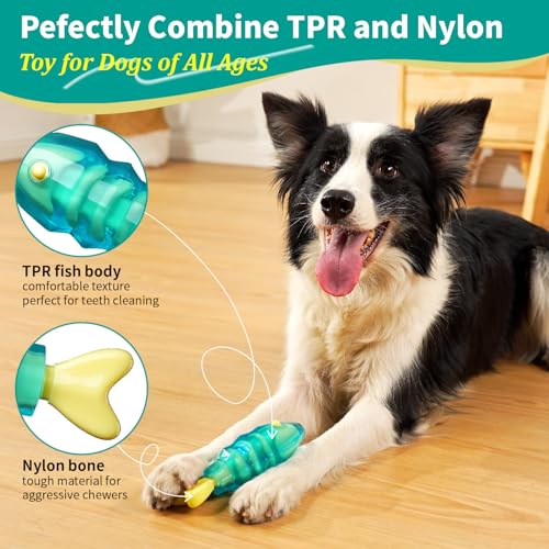 MewaJump Dog Chew Toys for Aggressive Chewers, Tough Dog Toy for Medium and Large Breeds, Indestructible Dog Toys, Durable Dog Toy, Bone Nylon Toy - color: jelly fish