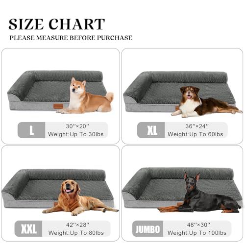 Orthopedic Dog Bed Medium Size Dog 30''X20'', Waterproof L Bolster Egg Crate Foam Pet Crate Beds with Washable Removable Cover, Non-Slip Soft Pet Couch Sleep Mat, Grey - color: Grey, size: M:30x20x3.5 IN