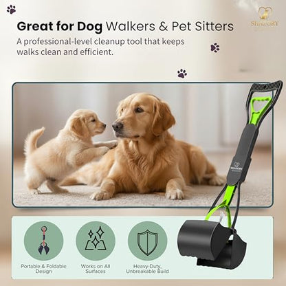 SHAZORY Pooper Scooper for Dogs & Cats – Long Handle, Heavy-Duty Design with Bag Dispenser, Poop Scooper for Large Dogs, Dog Poop Scoop for Yard, Portable for Pet Parents & Dog Walkers (28") - size: 28"
