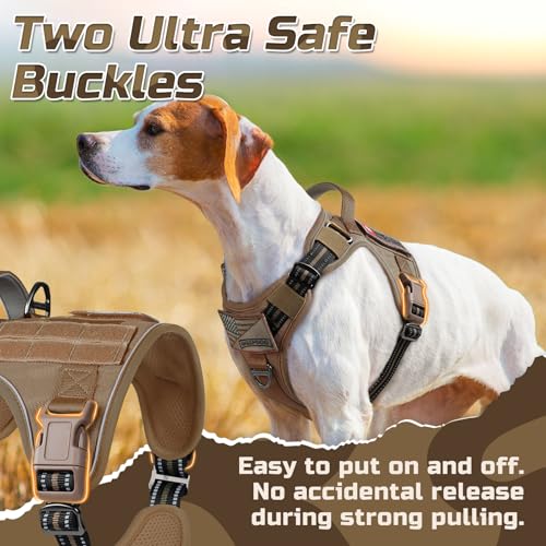 rabbitgoo Tactical Dog Harness Medium Sized Dog, No Pull Military Service Vest with Handle & Molle, Easy Control for Training Walking, Adjustable Reflective Straps, Brown, M - color: Brown, size: Medium