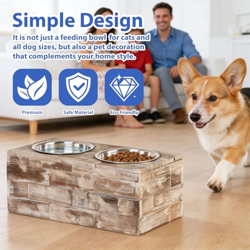 Huntley Equestrian Pet Elevated Dog and Cat Double Bowl Feeder Stainless Steel Bowls (Berjen, Large), Tan, Model:02141 - size: Large