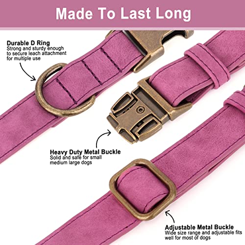 Personalized Dog Collars for Small Dogs, Custom Soft PU Leather Dog Collar with Engraved ID Name and Number, Adjustable & Durable Pet Collars with Quick Release Metal Buckle,S(10-16") - color: Eustoma Purple-Engraving, size: Small: Fit 10-16" Neck