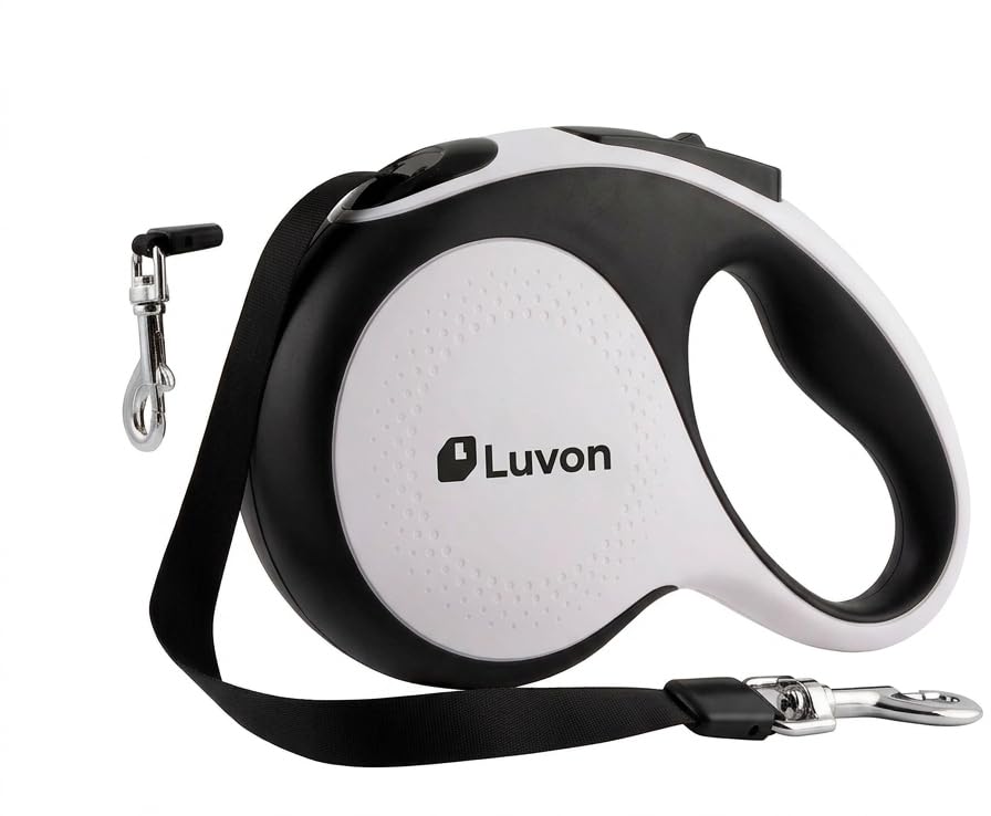 LUVON Retractable Dog Leash – 16ft Tangle-Free Extendable Lead | Ergonomic Handle | Heavy Duty Nylon Tape | Poo Bag Dispenser + 15 Bags Included | Retractable Leash for Medium Large Dogs Up to 66lbs