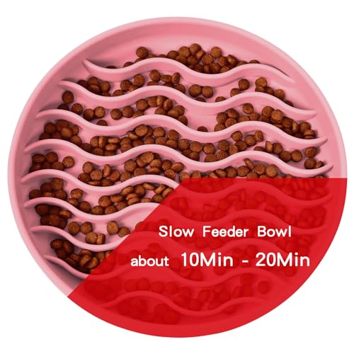 Slow Feeder Dog Bowls, Silicone Food Bowl Anti-Gulping, Pets Puppy Slow Feeder with Suction Cups, Dishwasher Microwave Safe for All Small Medium Dogs, Wave Design Pink - color: pink