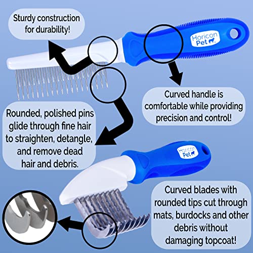 6 In 1 Premium Dog Brush Set - Dog Grooming Brushes - Ball Pin & Bristle Brush, Curved Blade Dematting Comb, Slicker Brush, Deshedding Edge Comb, Detangling Pet Comb