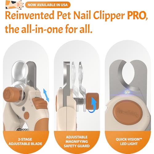 Pawsibility Pet Nail Clipper PRO 2027 - Quick-Vision LED Light | 2-Stage Adjustable Professional Grade Stainless Sharp Blade | Adjustable Magnifier Safety Guard - [for Medium and Large Dogs]