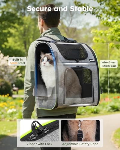 pecute Cat Backpack Expandable, Cat Carrier Backpack Breathable, Large - color: Grey, size: 15.4"L x 11.0"W x 19.0"H