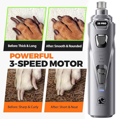 Whisper Quiet Dog Nail Grinder with 4 LED Lights, Safe & Stress-Free for Sensitive Dogs Cats of All Breeds & Sizes, 3 Grinding Bits, 3-Speed, Pet Nail Trimmers, Rechargeable Painless Grooming Kit Grey - color: Grey