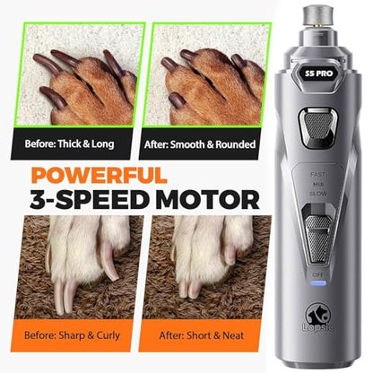 Whisper Quiet Dog Nail Grinder with 4 LED Lights, Safe & Stress-Free for Sensitive Dogs Cats of All Breeds & Sizes, 3 Grinding Bits, 3-Speed, Pet Nail Trimmers, Rechargeable Painless Grooming Kit Grey - color: Grey