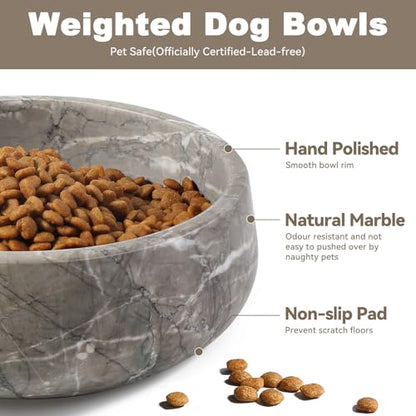 Karibiber Marble Dog Bowl, 5lbs Weighted Dog Food Bowl, Non-Slip Large Heavy Water Bowls, Grey Stone Food and Water Dish for Medium Dogs, Natural Marble, Easy to Clean, Holds 4 Cups - color: Deep Grey, size: S