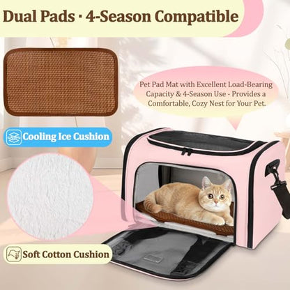 Cat Carrier Dog Carrier - Soft-Sided Cat Carrier with Plush Pad & Cooling Mat, Easy-Load 4-Side Zipper & 3-Side Mesh Ventilation, Pet Carrier Airline Approved for Cats/Dogs Up to 16 lbs, Pink - color: Pink