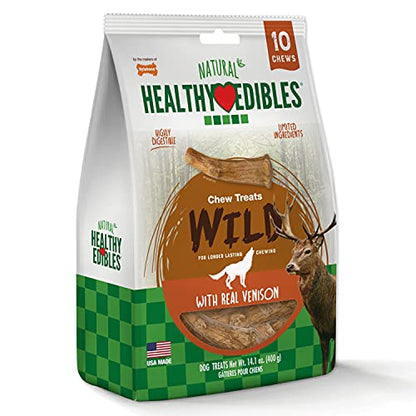 Nylabone Healthy Edibles WILD Natural Dog Chew Treats for Large Dogs, Long Lasting Dog Healthy Chew Antler Bone Made in USA, Venison Flavor, For Dogs Up to 50 lbs. (10 Count) - size: 14.1 Ounce (Pack of 1)