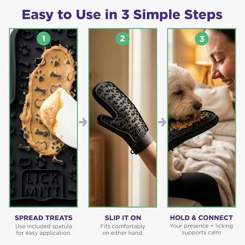 Lixy Pet LickMitt – Dual-Sided Calming & Grooming Mitt for Dogs and Cats – Human-Held Silicone Treat Mitt for Anxiety Relief, Bonding & Shedding – BPA-Free, Food-Grade, Easy Clean – Black - color: Black