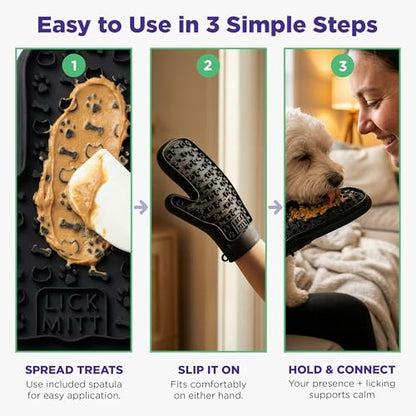 Lixy Pet LickMitt – Dual-Sided Calming & Grooming Mitt for Dogs and Cats – Human-Held Silicone Treat Mitt for Anxiety Relief, Bonding & Shedding – BPA-Free, Food-Grade, Easy Clean – Black - color: Black