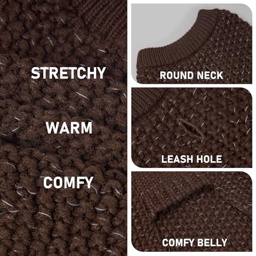 KYEESE Dog Sweater with Leash Hole Warm Pullover with Reflective Yarn for Small and Medium Dogs Male Soft Knit Pullover Boy Dog Coats Cozy Lightweight Thick Sweater,Khaki,Medium - color: 2# Khaki, size: M (24-30lbs)