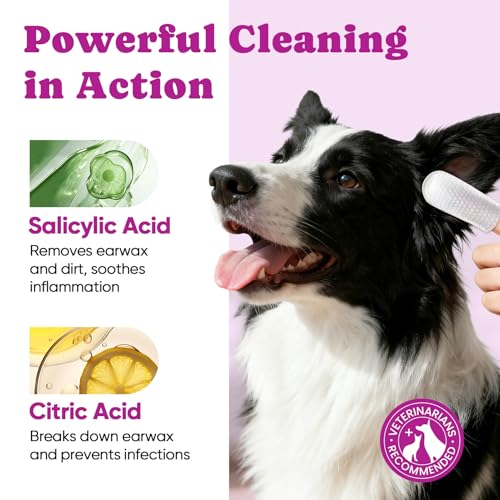 Pet Ear Cleaning Finger Wipes for Dogs & Cats - Dog Ear Cleaner with Aloe, Coconut Oil & Ginseng - Finger Dog Ear Wipes to Relieve Ear Itching, Infections, Wax & Smelly Ears - 50 Ct - Coconut Scent - color: 3.Ear-Coconut, size: 50 Ct