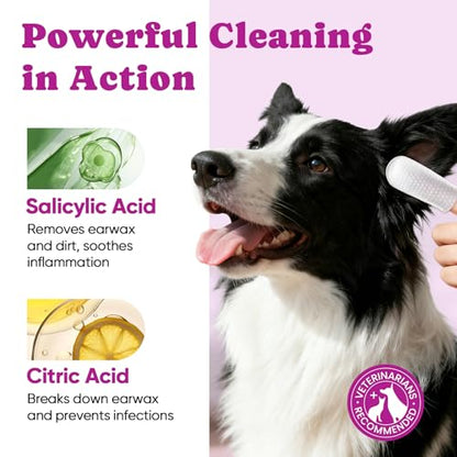 Pet Ear Cleaning Finger Wipes for Dogs & Cats - Dog Ear Cleaner with Aloe, Coconut Oil & Ginseng - Finger Dog Ear Wipes to Relieve Ear Itching, Infections, Wax & Smelly Ears - 50 Ct - Coconut Scent - color: 3.Ear-Coconut, size: 50 Ct