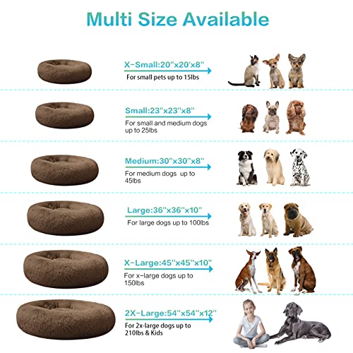 SAVFOX 45 inches Calming Donut Dog Bed - 3X Durable Plush Faux Fur, Machine Washable & Non-Slip, Fits up to 150 lbs, Brown - color: Brown, size: X-Large | 45"x45"