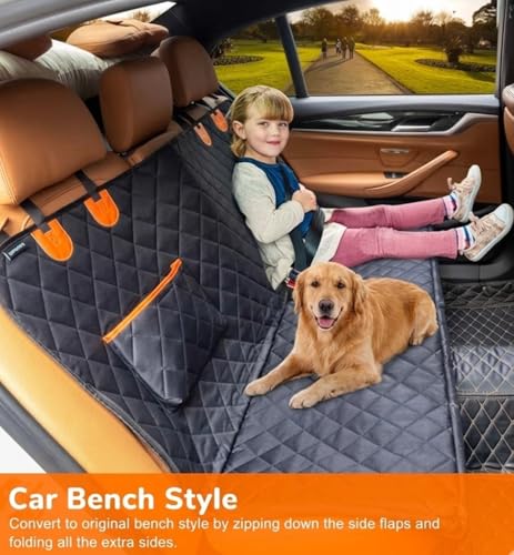 Dog Car Seat Cover for Back Seat, 100% Waterproof Pet Seat Cover with Mesh Visual Window, Scratchproof Nonslip Dog Hammock for Car, Bench & Cargo Liner Style, Universal Size Fits Cars, SUVs, Trucks
