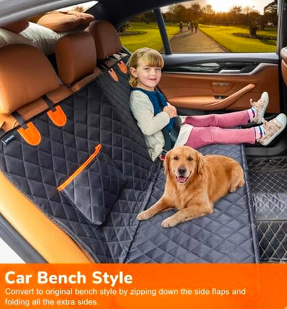 Dog Car Seat Cover for Back Seat, 100% Waterproof Pet Seat Cover with Mesh Visual Window, Scratchproof Nonslip Dog Hammock for Car, Bench & Cargo Liner Style, Universal Size Fits Cars, SUVs, Trucks