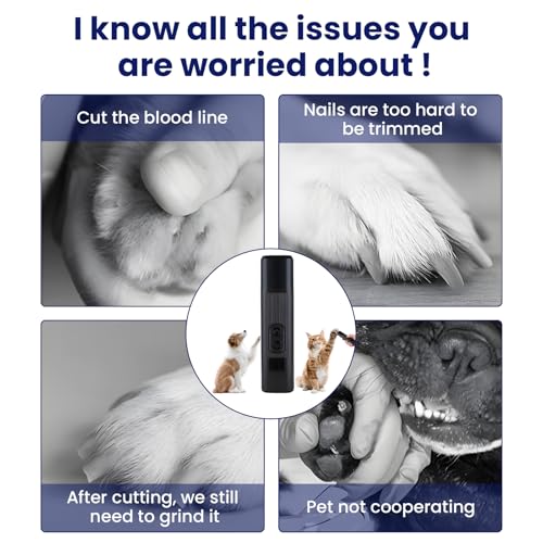 Quiet Dog Nail Grinder, Safe & Stress-Free for Sensitive Dogs Cats of All Breeds & Sizes, 3 Grinding Bits, 2-Speed, Pet Nail Trimmers, Rechargeable Painless Grooming Kit