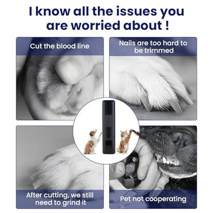 Quiet Dog Nail Grinder, Safe & Stress-Free for Sensitive Dogs Cats of All Breeds & Sizes, 3 Grinding Bits, 2-Speed, Pet Nail Trimmers, Rechargeable Painless Grooming Kit